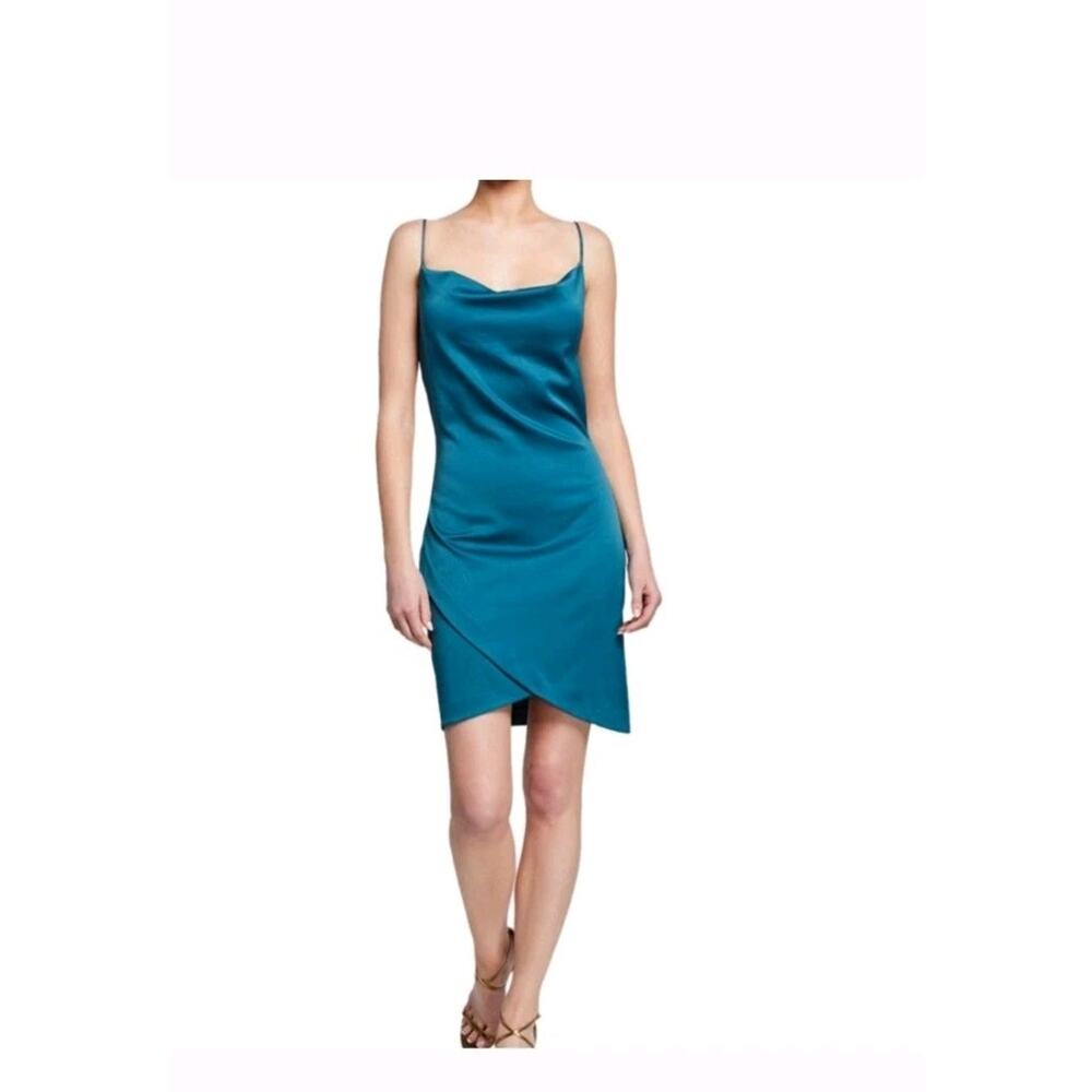 Elliatt Backstage Cowl-Neck Teal Satin Mini Slip Dress Size M